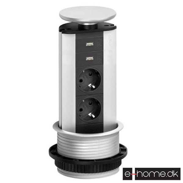 Evoline Powerport 2 stik med 3 ben + 2 usb