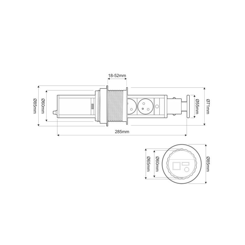 Pop Up Slim stikkontakt m3 stik, alu top - Billede 3