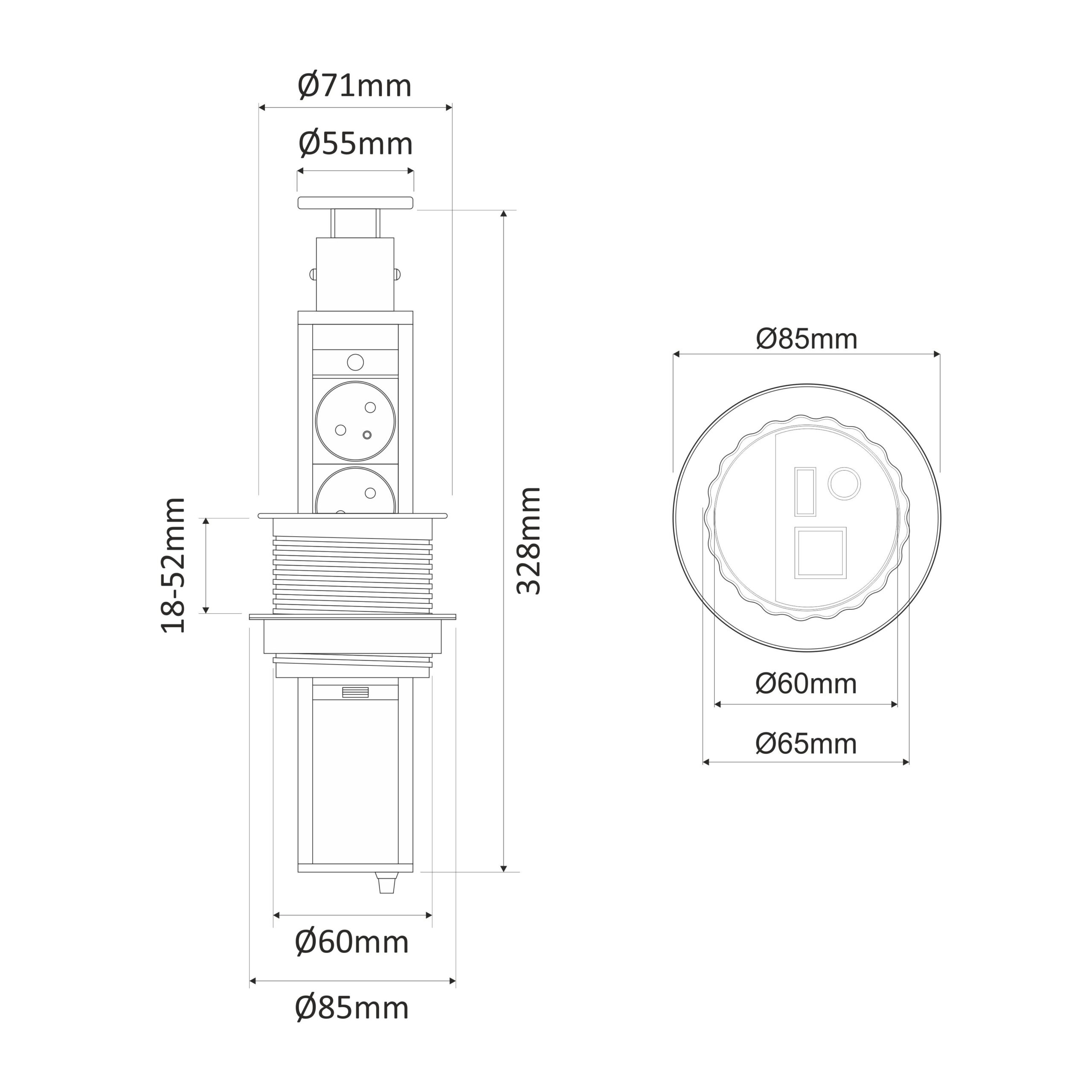 Pop-up Slim stikkontakt m 3 stik + 2 USB A - Billede 6