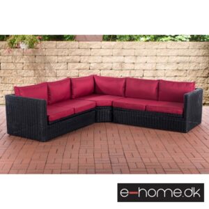 Polyrattan Hjørnesofa Sort med Rød Hynde_309185_e-home