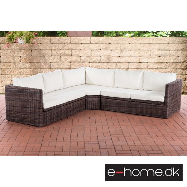 Polyrattan Hjørnesofa_Brun med Hvid Hynde_309186_e-home