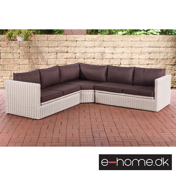 Polyrattan Hjørnesofa_Hvid med Brun Hynde_309203_e-home