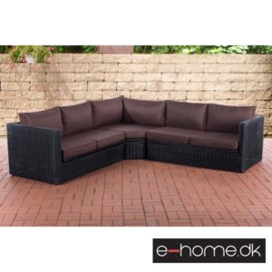 Polyrattan Hjørnesofa_Sort med Brun Hynde_309183_e-home
