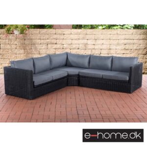 Polyrattan Hjørnesofa_Sort med Grå Hynde_309184_e-home