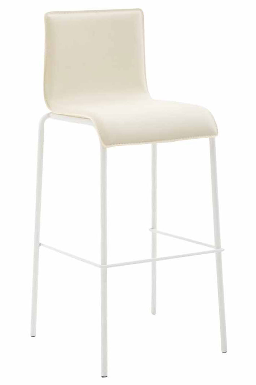 Barstol Kado, glat kunstlæder creme, ben hvide, runde - Billede 3