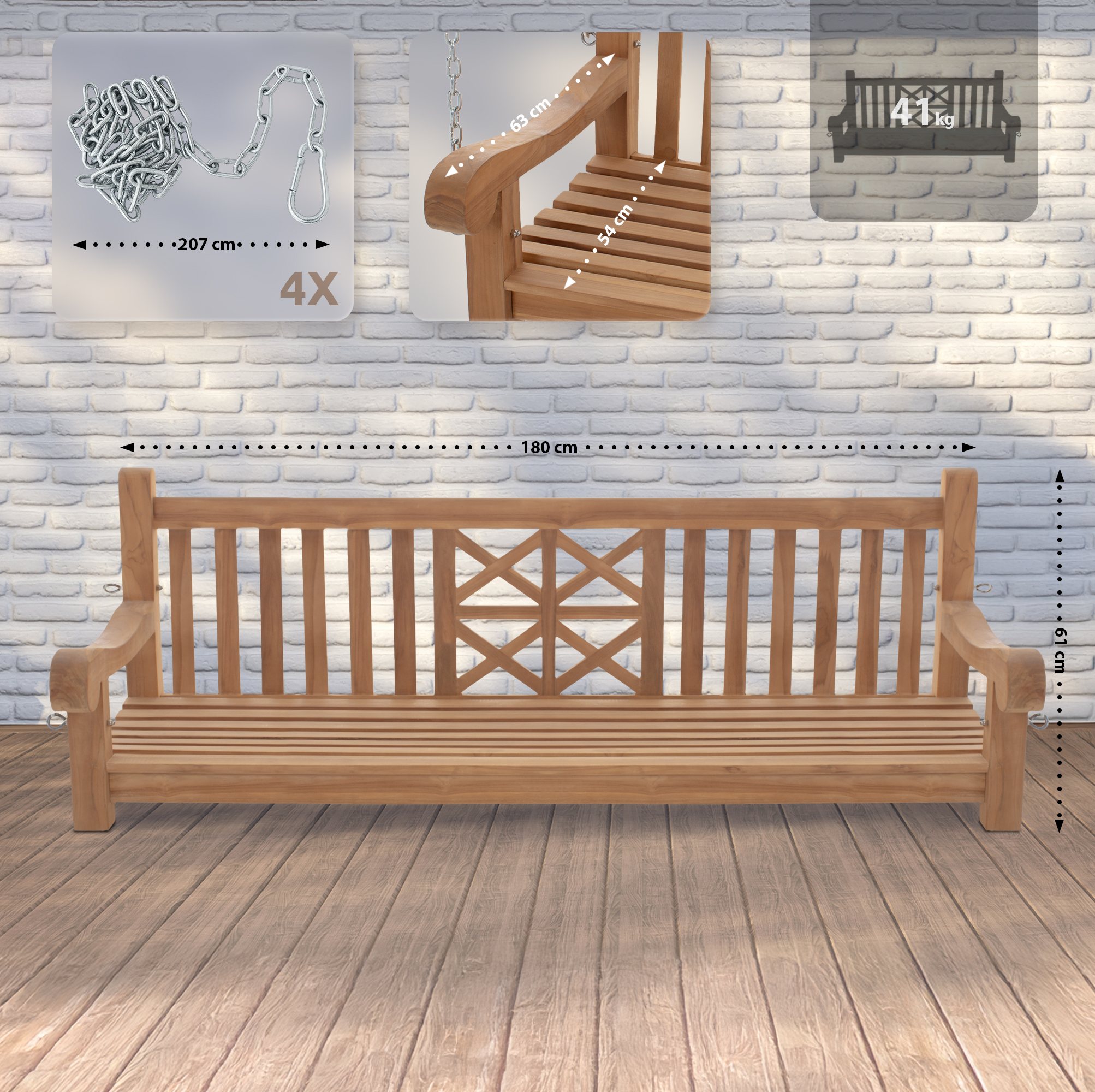 Gyngebænk Gården 180cm - Teak - Billede 9