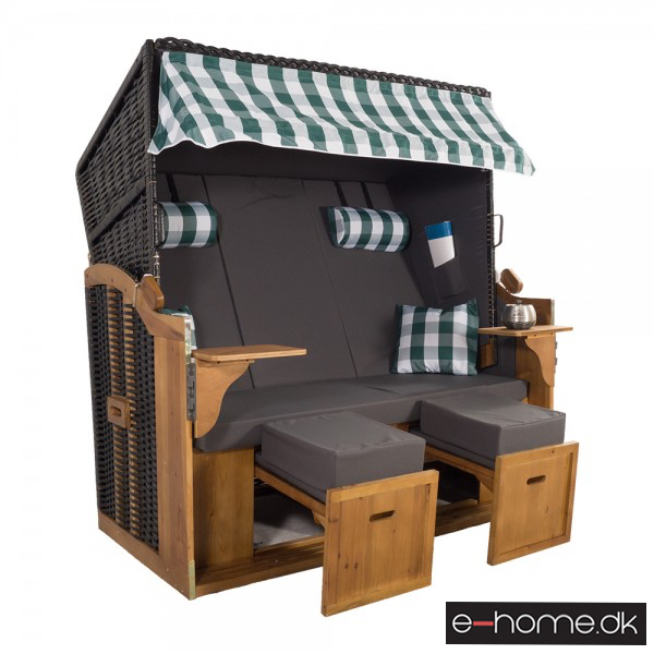 Strandkurv Model Sylt XXL Grå-Grøn Ternet 3T Sort e-10647_e-home