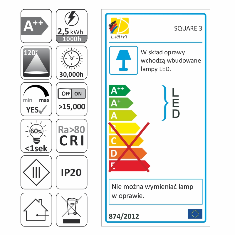 SQUARE 3 LED 2,5W SORT KOLD - Billede 4