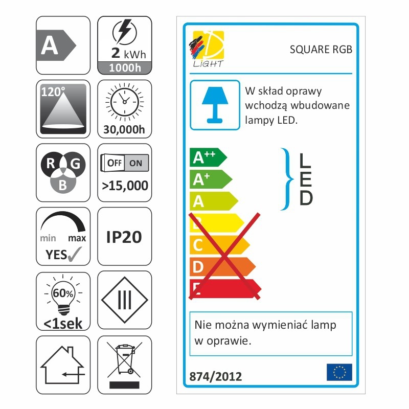 SQUARE RGB LED 2W - Billede 5
