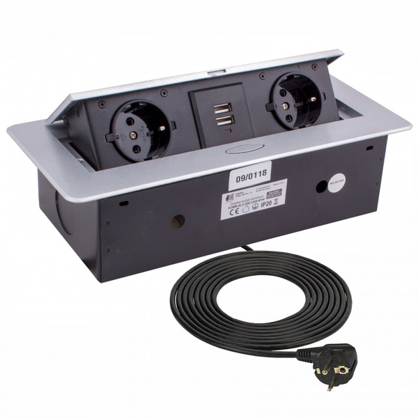 Kombibox Alu 2xUSB 2xShuko 1,5m