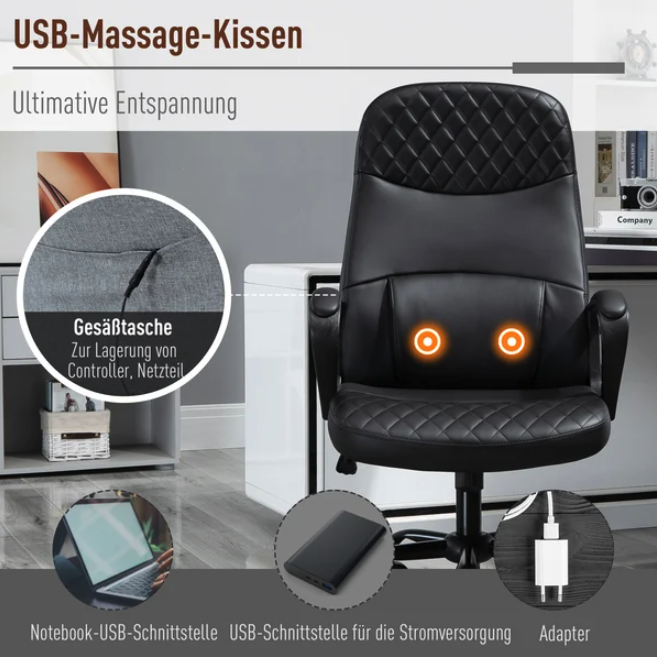 Kontorstol med massage - Syntetisk læder - sort - Billede 5