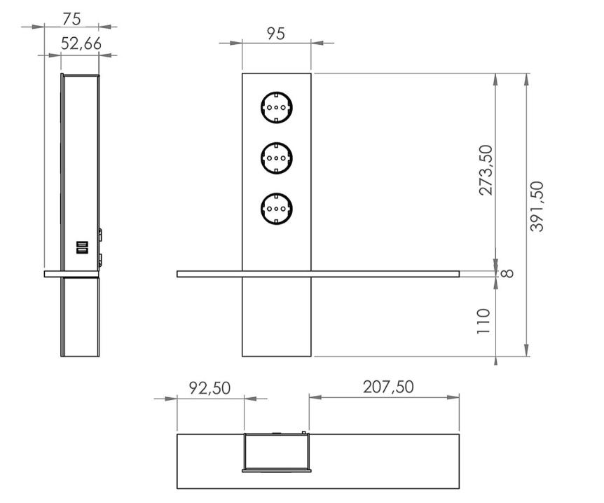 Strømtårn 3xEU 2xUSB Hvid - Billede 2