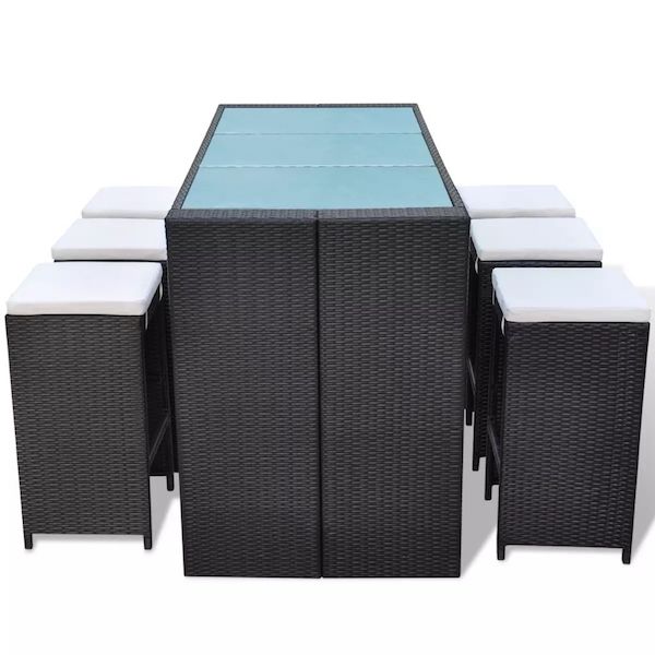 Havebarsæt med hynder, sort polyrattan - Billede 4