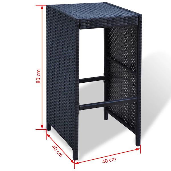 Havebarsæt med hynder, sort polyrattan - Billede 8