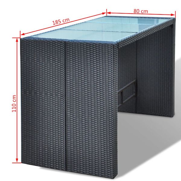 Havebarsæt med hynder, sort polyrattan - Billede 9