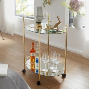 Elegant serveringsvogn i guldlook med glas plader