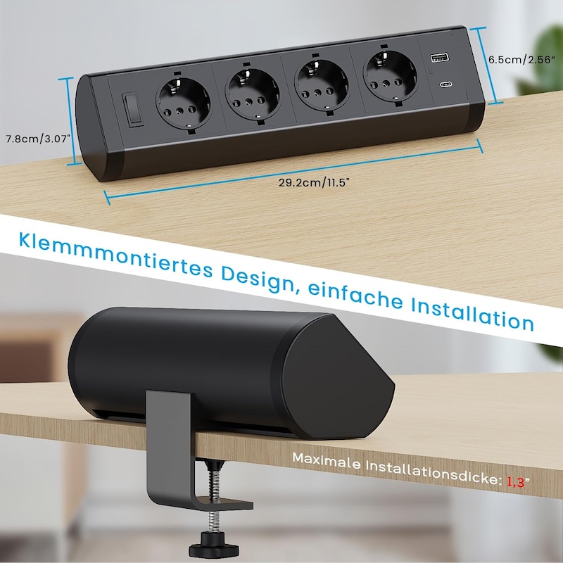 Strømskinne med 4 stik + 1 usb c +1 usb a sort - Billede 5