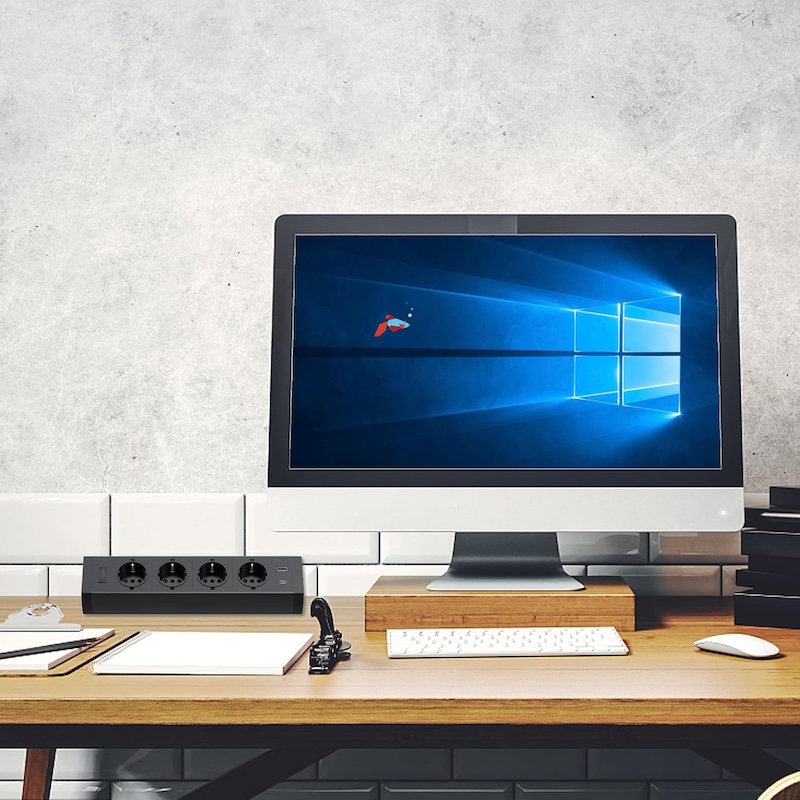 Strømskinne med 4 stik + 1 usb c +1 usb a sort - Billede 2