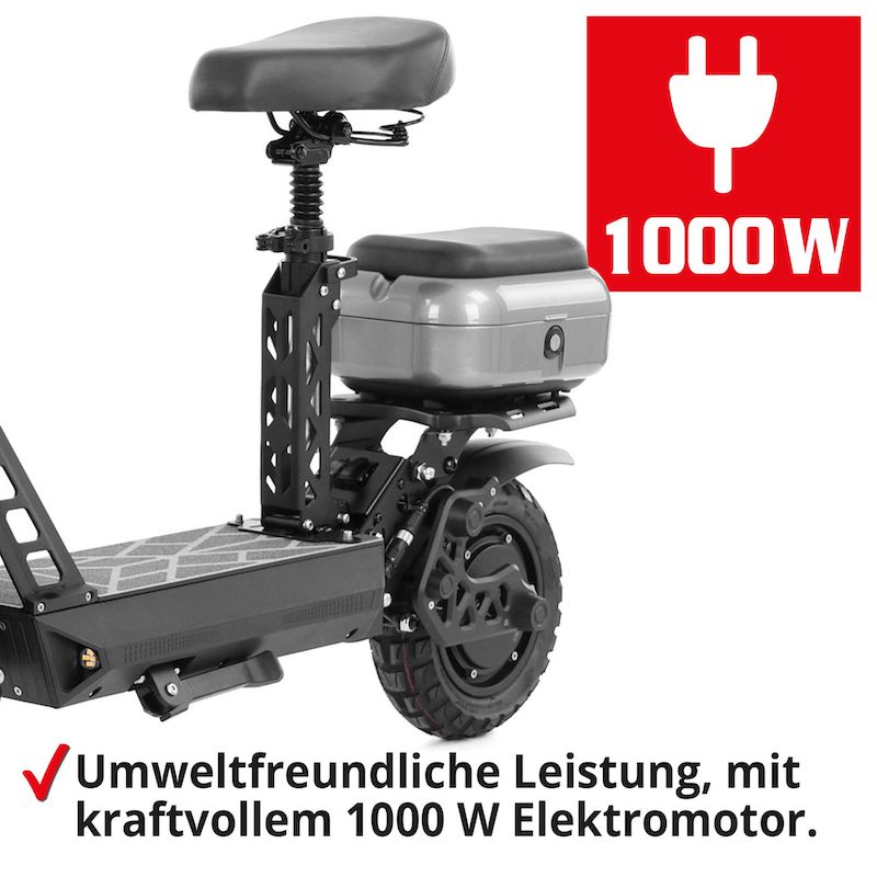 E-Scooter med sæde og opbevaringsboks sort - Billede 3
