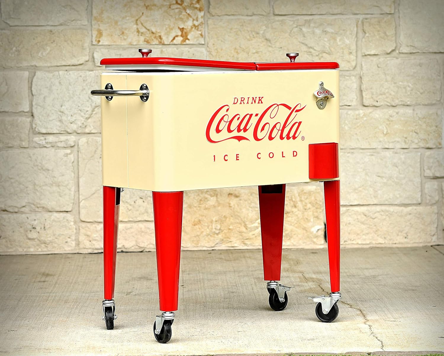 Coca-cola kølevogn med hjul, køleboks, rød