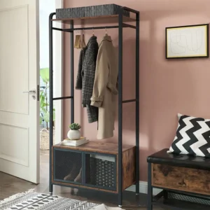 Garderobeskab med skab og bøjlestang, brun