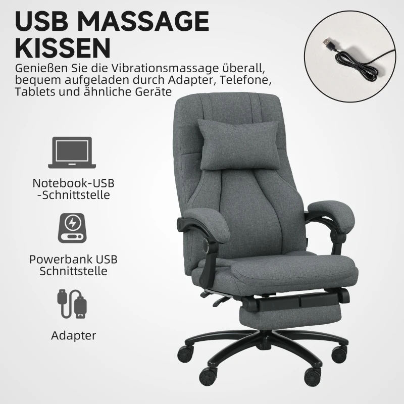 Massagekontorstol, USB-interface, mørkegrå - Billede 7