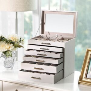 Smykkeskrin med 5 skuffer, hvid