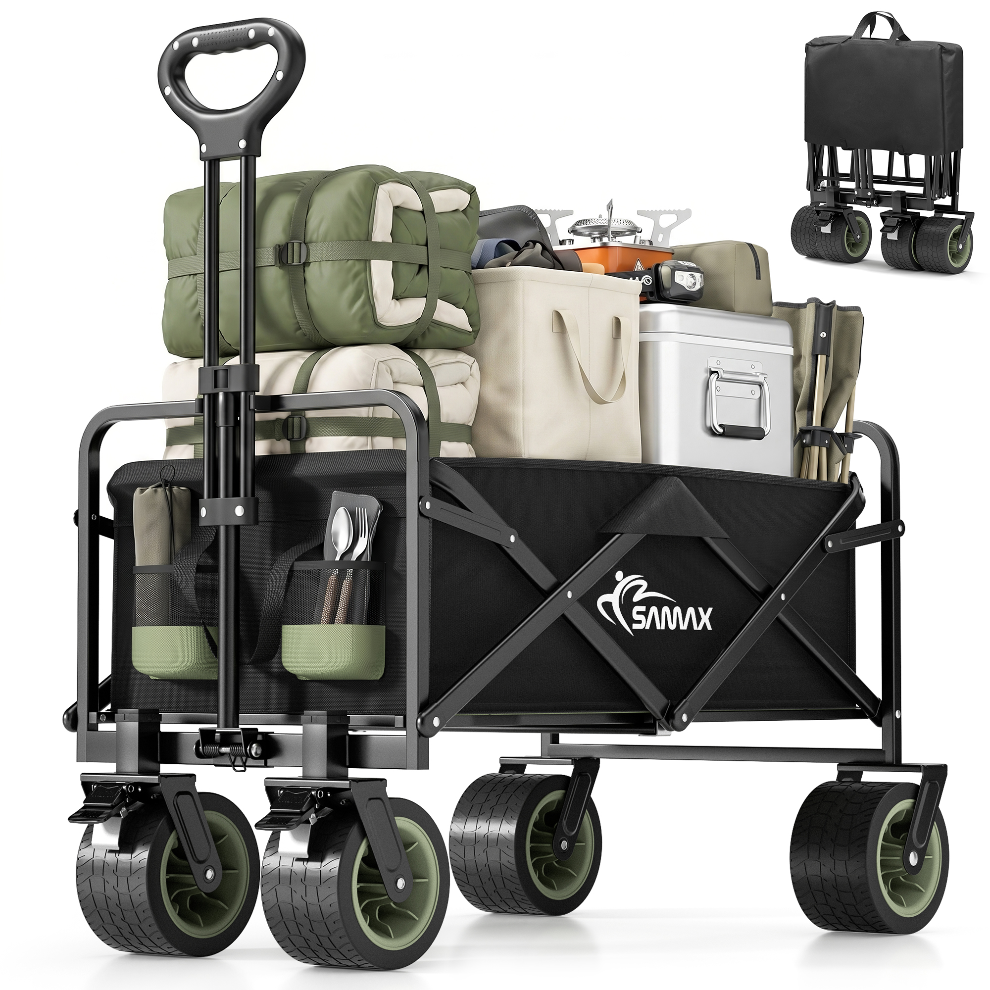Foldbar trækvogn Off-Road Camping Edition - Sort/matcha grøn