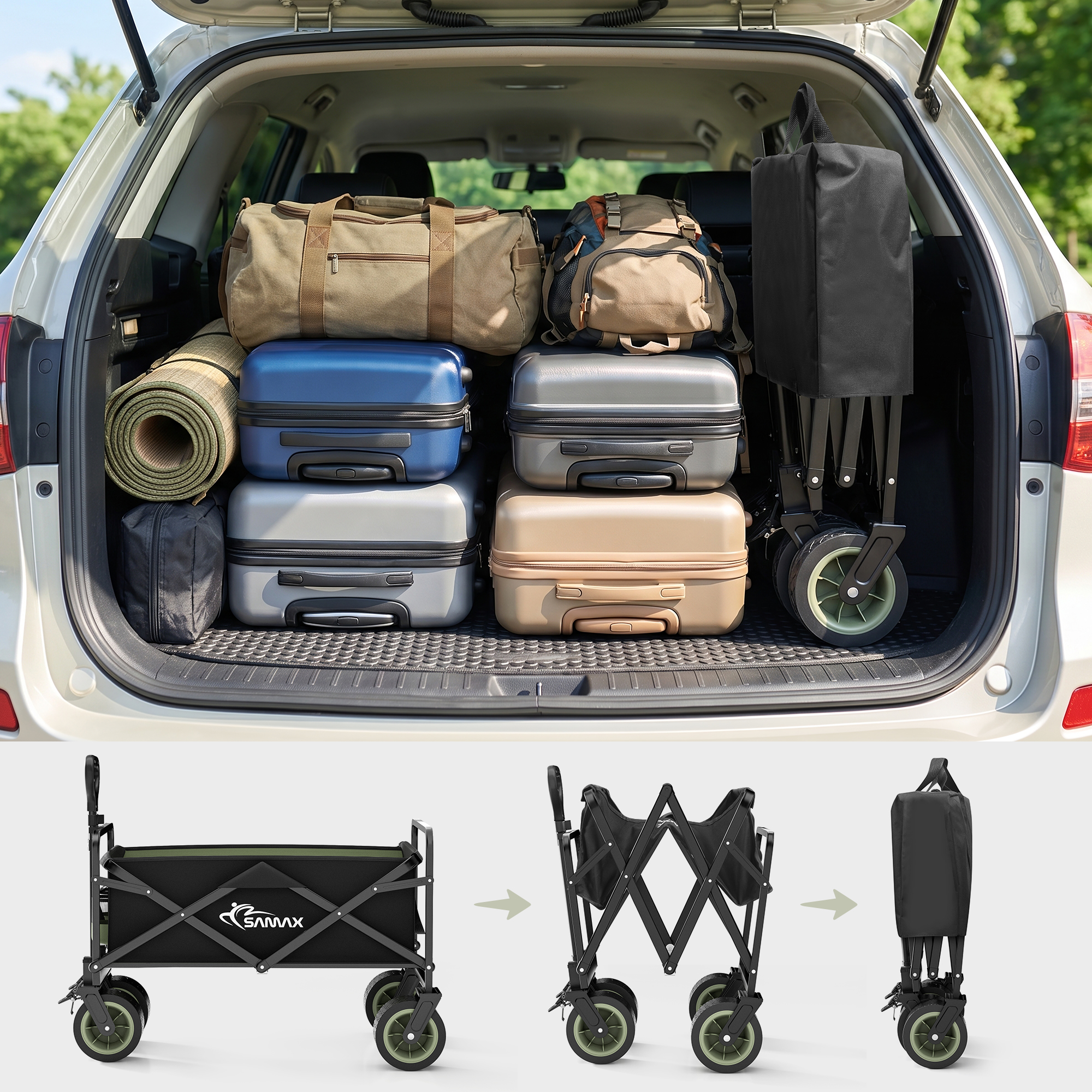 Foldbar trækvogn Off-Road Camping Edition - Sort/matcha grøn - Billede 4